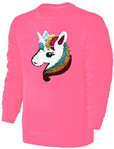 Blackshirt Company Kinder Wende Pailletten Sweatshirt Einhorn Mädchen Streichel Pullover Pink Größe 128 von Blackshirt Company