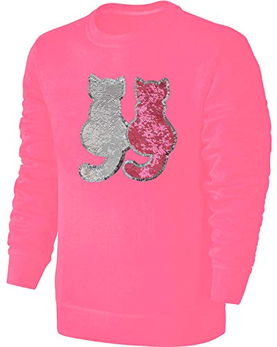 Blackshirt Company Kinder Wende Pailletten Sweatshirt Katzen Mädchen Streichel Pullover Pink Größe 116 von Blackshirt Company