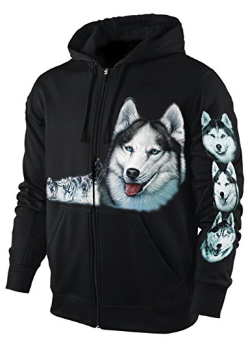 Blackshirt Company Hoodie Sweatshirt Kapuzenjacke Herren Damen Malamut Alaskan Schlittenhund Jacke Sweatjacke Schwarz Größe XXL von Blackshirt Company