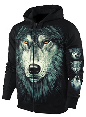 Blackshirt Company Hoodie Sweatshirt Kapuzenjacke Herren Damen Wolf Wolfskopf Jacke Sweatjacke Schwarz Größe M von Blackshirt Company