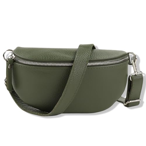 Blade Bauchtasche Damen Echtleder, stylische Gürteltasche Damen mit Leder abnehmbaren & verstellbaren Breiten Gürtel, Crossbody Bag Damen, Hochwertige Brusttasche für Frauen-Khaki von Blade