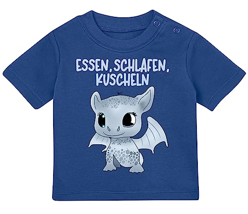 Baby Tshirt in Blau 0-36 Monate mit Druck T-Shirt mit Spruch süßer Drache, Essen, Schlafen, Kuscheln T-Shirt für Kleinkind 0, 1, 2, 3 Jahre von Blauer-Storch