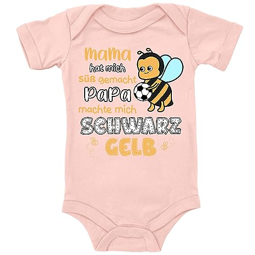 Blauer-Storch Baby Body in Apricot Mama machte mich Süß, Papa Schwarz Gelb Geschenk zum Geburtstag für kleine BVB Borussia Dortmund Fans für Kleinkind Kurzarm Bio Baumwolle von Blauer-Storch