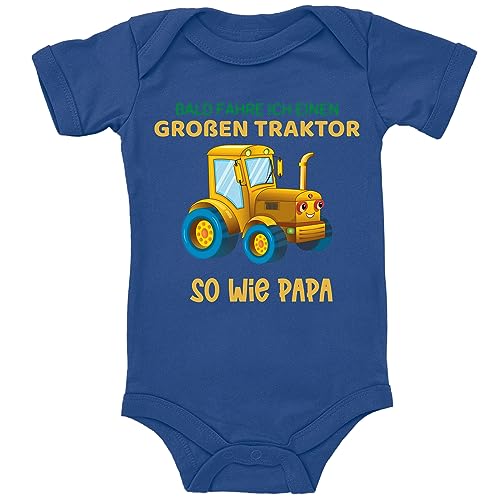 Blauer-Storch Baby Body in Blau Bald fahre ich einen Großen Traktor,wie Papa Spruch Geschenk zur Geburt zum Geburtstag für Kleinkind Kurzarm Bio Baumwolle von Blauer-Storch