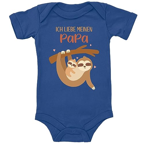 Blauer-Storch Baby Body in Blau Ich liebe meinen Papa, kuschelnde Faultiere Spruch für Vater und Sohn/Tochter für Kleinkind Kurzarm Bio Baumwolle von Blauer-Storch