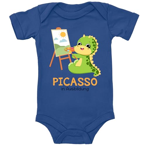 Blauer-Storch Baby Body in Blau Picasso in Ausbildung, Kleiner Zeichner, Dino Geschenk zur Geburt für Maler Nachwuchs für Kleinkind Kurzarm Bio Baumwolle von Blauer-Storch