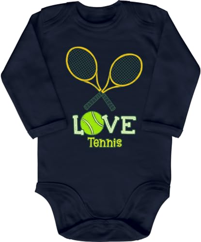 Blauer-Storch Baby Body in Dunkelblau Für die kleinen Tennisspieler, Tennis Love Geschenk zum Geburtstag Für Tennis-Fans für Kleinkind Langarm Bio Baumwolle von Blauer-Storch