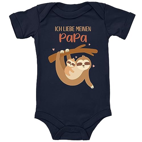 Blauer-Storch Baby Body in Dunkelblau Ich liebe meinen Papa, kuschelnde Faultiere Spruch für Vater und Sohn/Tochter für Kleinkind Kurzarm Bio Baumwolle von Blauer-Storch