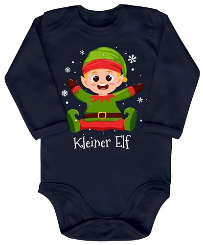 Blauer-Storch Baby Body in Dunkelblau Kleiner Elf, Kleiner Helfer vom Weihnachtsmann Geschenk zu Weihnachten, Nikolaus für Kleinkind Langarm Bio Baumwolle von Blauer-Storch