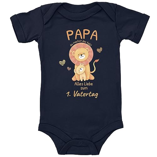 Blauer-Storch Baby Body in Dunkelblau Vatertags Geschenk 2 Löwen Papa du machst das toll Spruch Geschenk für Papa zum ersten Vatertag für Kleinkind Kurzarm Bio Baumwolle von Blauer-Storch