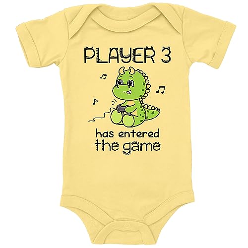 Blauer-Storch Baby Body in Gelb Player 3 has entered the Game Spruch Geschenk zur Geburt für Gamer Kind für Kleinkind Kurzarm Bio Baumwolle von Blauer-Storch