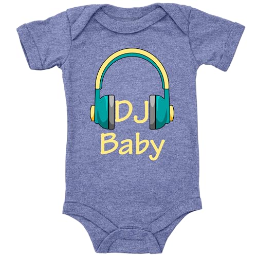 Blauer-Storch Baby Body in Heather Blue DJ Baby, Kopfhörer Geschenk für das Musikbegeisterte Kleinkind zur Geburt Kurzarm Bio Baumwolle von Blauer-Storch