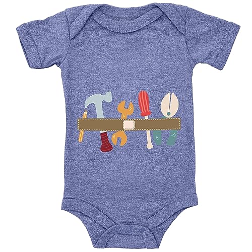 Blauer-Storch Baby Body in Heather Blue Lustiger Bauarbeiter Gürtel Spruch Geschenk zum Geburtstag, Papas kleiner Helfer für Kleinkind Kurzarm Bio Baumwolle von Blauer-Storch