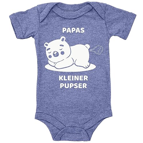 Blauer-Storch Baby Body in Heather Blue Papas kleiner Pupser Spruch Geschenk zur Geburt zum Geburtstag für Kleinkind Kurzarm Bio Baumwolle von Blauer-Storch