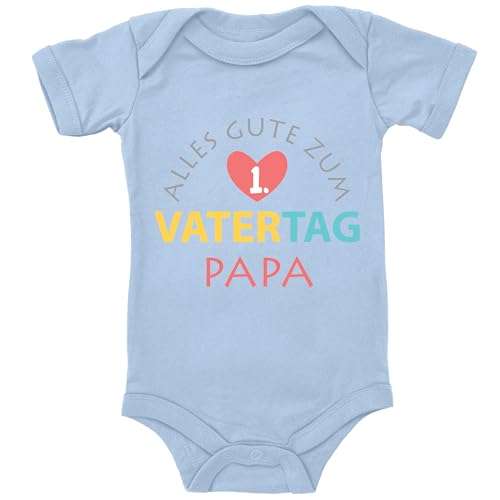 Blauer-Storch Baby Body in Hellblau Alles Gute zum 1. Vatertag Papa Geschenk zum ersten Vatertag für den Vater für Kleinkind Kurzarm Bio Baumwolle von Blauer-Storch