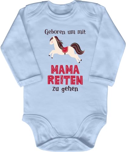 Blauer-Storch Baby Body in Hellblau Geboren um mit Mama reiten zu gehen Für kleiner Reiterin, Pferdeliebhaber, Geschenk zur Geburtfür Kleinkind Langarm Bio Baumwolle von Blauer-Storch