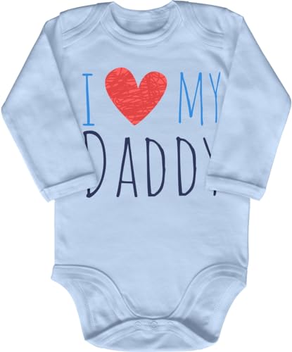 Blauer-Storch Baby Body in Hellblau I Love My Daddy Spruch Geschenk zum Geburtstag für den Papa, Vater für Kleinkind Langarm Bio Baumwolle von Blauer-Storch