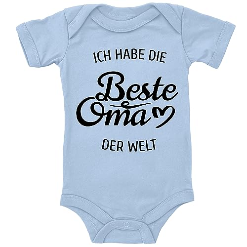 Blauer-Storch Baby Body in Hellblau Ich habe die beste Oma der Welt Spruch Geschenk für die Großmutter für Kleinkind Kurzarm Bio Baumwolle von Blauer-Storch