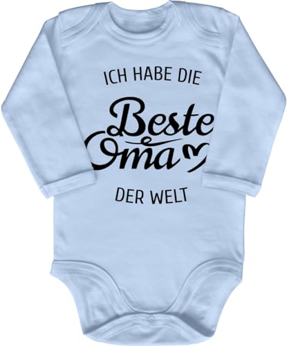 Blauer-Storch Baby Body in Hellblau Ich habe die beste Oma der Welt Spruch Geschenk für die Großmutter für Kleinkind Langarm Bio Baumwolle von Blauer-Storch