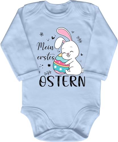 Blauer-Storch Baby Body in Hellblau Mein erstes Ostern, Osterhase mit Osterei Geschenk zu Ostern, für das erste Osterfest für Kleinkind Langarm Bio Baumwolle von Blauer-Storch