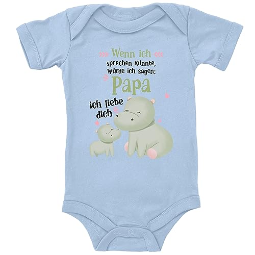 Blauer-Storch Baby Body in Hellblau Papa, Ich liebe dich, Nilpferde Geschenk zum Vatertag oder Geburtstag für den Vater für Kleinkind Kurzarm Bio Baumwolle von Blauer-Storch