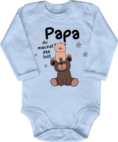 Blauer-Storch Baby Body in Hellblau Papa, du machst das Toll - Geschenk für den Vater Spruch Geschenk zur Geburt zum Geburtstag für Kleinkind Langarm Bio Baumwolle von Blauer-Storch