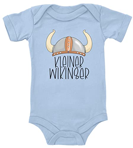 Blauer-Storch Baby Body kleiner Wikinger Helm Wikingerhelm Nordisch Geschenk für Kleinkind Kurzarm Bio Baumwolle von Blauer-Storch