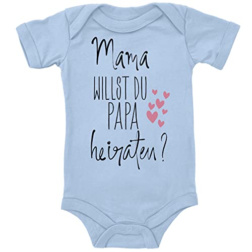 Blauer-Storch Baby Body mit Druck Mama, willst du Papa heiraten? Hochzeitsantrag Geschenk für Kleinkind Kurzarm Bio Baumwolle von Blauer-Storch