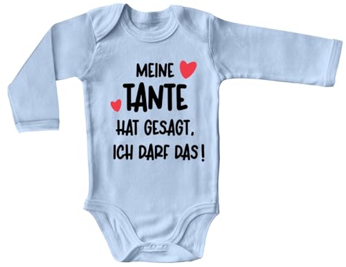 Blauer-Storch Baby Body mit Druck Meine Tante sagt Ich darf das! Geschenk für Kleinkind Langarm Bio Baumwolle von Blauer-Storch