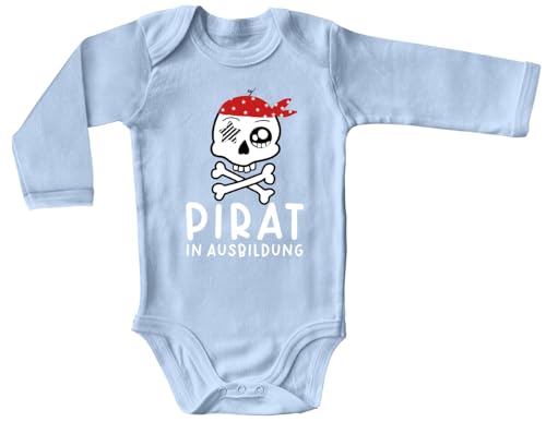 Blauer-Storch Baby Body mit Druck Pirat in Ausbildung Geschenk für Kleinkind Langarm Bio Baumwolle von Blauer-Storch