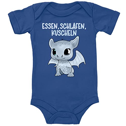 Blauer-Storch Baby Body mit Druck süßer Drache, Essen, Schlafen, Kuscheln Geschenk für Kleinkind Kurzarm Bio Baumwolle von Blauer-Storch