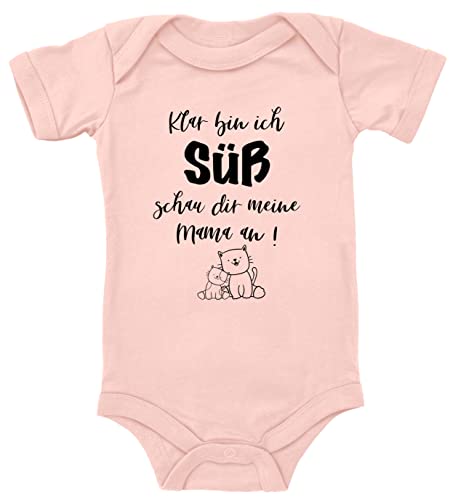 Blauer-Storch Baby Body mit Spruch Klar bin ich süß schau dir meine Mama an Kätzchen Geschenk für Kleinkind Kurzarm Bio Baumwolle von Blauer-Storch