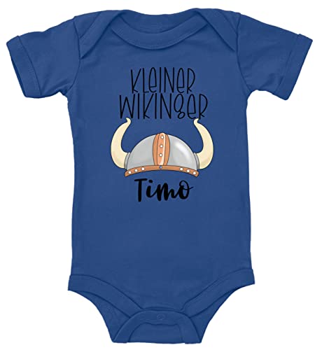Blauer-Storch Baby Body mit personalisiertem Namen kleiner Wikinger Wikingerhelm Geschenk für Kleinkind Kurzarm Bio Baumwolle von Blauer-Storch
