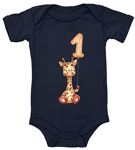 Blauer-Storch Baby Body zum 1. Geburtstag Giraffe mit Luftballon Geschenk zum Geburtstag für Kleinkind Kurzarm Bio Baumwolle von Blauer-Storch