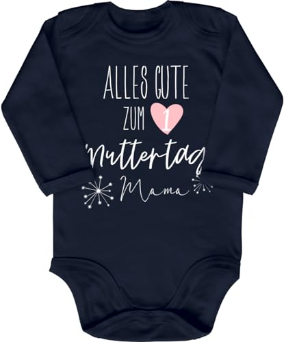 Blauer-Storch Babybody mit Druck Baby Body Alles Gute zum ersten Mutter Tag Mama Sterne Geschenk zur Geburt zum Geburtstag für Kleinkind Langarm Bio Baumwolle von Blauer-Storch