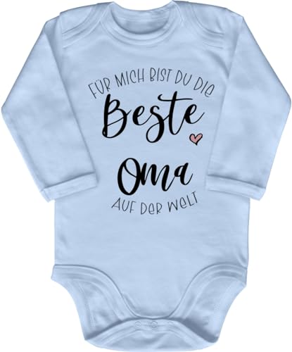 Blauer-Storch Babybody mit Druck Baby Body Für mich bist du die beste Oma auf der Welt Spruch Geschenk zur Geburt zum Geburtstag für Kleinkind Langarm Bio Baumwolle von Blauer-Storch