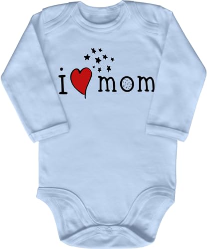 Blauer-Storch Babybody mit Druck Baby Body I Love Mom Herz Geschenk zum Geburtstag für Kleinkind Langarm Bio Baumwolle von Blauer-Storch