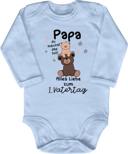 Blauer-Storch Babybody mit Druck Baby Body Papa du machst das Toll Erster Vatertag Bärchen Geschenk für Kleinkind Langarm Bio Baumwolle von Blauer-Storch