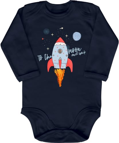 Blauer-Storch Babybody mit Druck Baby Body To the Moon and back Astronaut Sterne Rakete Geschenk für Kleinkind Langarm Bio Baumwolle von Blauer-Storch