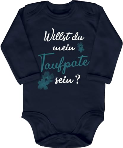 Blauer-Storch Babybody mit Druck Baby Body Willst du mein Taufpate sein Blumen Geschenk Patenonkel Patentante für Kleinkind Langarm Bio Baumwolle von Blauer-Storch