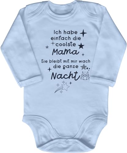 Blauer-Storch Babybody mit Druck Baby Body mit Spruch Ich habe einfach die coolste Mama Sie bleibt mit mir die wach die ganze Nacht Sterne Eule Geschenk für Kleinkind Langarm Bio Baumwolle von Blauer-Storch