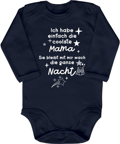 Blauer-Storch Babybody mit Druck Baby Body mit Spruch Ich habe einfach die coolste Mama Sie bleibt mit mir die wach die ganze Nacht Sterne Eule Geschenk für Kleinkind Langarm Bio Baumwolle von Blauer-Storch