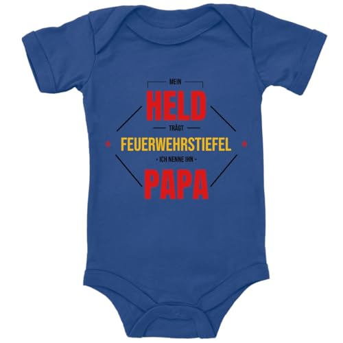 Blauer-Storch Feuerwehr Baby Body in Blau Mein Held trägt Feuerwehrstiefel! Ich nenne ihn Papa Geschenk zum Geburtstag für den Vater für Kleinkind Kurzarm Bio Baumwolle von Blauer-Storch