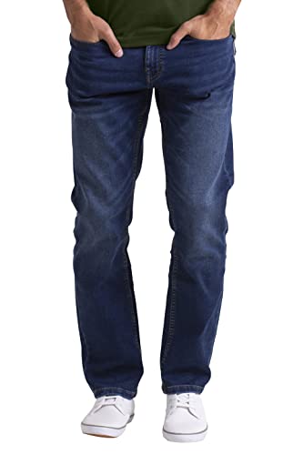 BlauerHafen Herren Knit Denim Jeanshose Stretch Modern Slim Fit Straight Leg 5 Taschen Komfort verblasst ORIGINAL Essential Herrenhose (Dunkelblau, 32W / 30L) von BlauerHafen