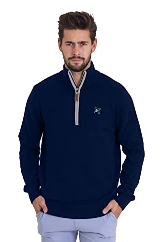 BlauerHafen Herren Long Sleeve Jumper High Neck Quarter Zip Troyer Regular Fit 100% Baumwolle Pullover Soft Sweater (Navy, M) von BlauerHafen