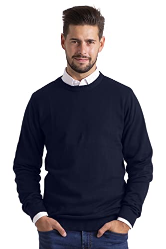 BlauerHafen Herren Slim-Fit Sweater Pullover Rundhals Crew Langarm Lässige Baumwolle Jumper (Navy, M) von BlauerHafen