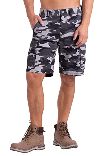 BlauerHafen Neue Herren Army Cargo Shorts 100% Baumwolle 6 Pockets Summer Bermuda Shorts (Grau Camouflage, 32) von BlauerHafen