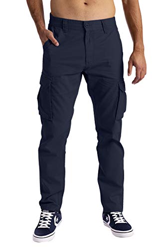 Herren Cargo Hose 6 Taschen 100% Baumwolle Freizeithose Loose Fit Arbeitshose (32W / 30L, Navy) von BlauerHafen