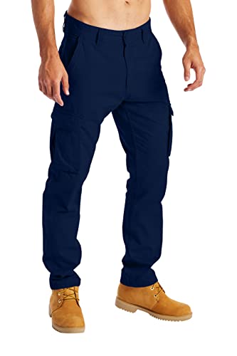 Herren Cargohose Arbeitskleidung für Lässige Stretch-100% Baumwolle gerade Freizeithose mehrere Taschen entspannte Passform Kampfarbeitshose Alle Größen 32W-44W (Navy Blau, 34W / 32L) von BlauerHafen