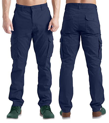 Herren Cargohose Lässige Arbeitskleidung Stretch 100% Baumwolle Freizeithose gerade 6 Taschen entspannte Passform Kampfarbeitshose Alle Größen 32W-44W (Navy Blau, 32W / 32L) von BlauerHafen